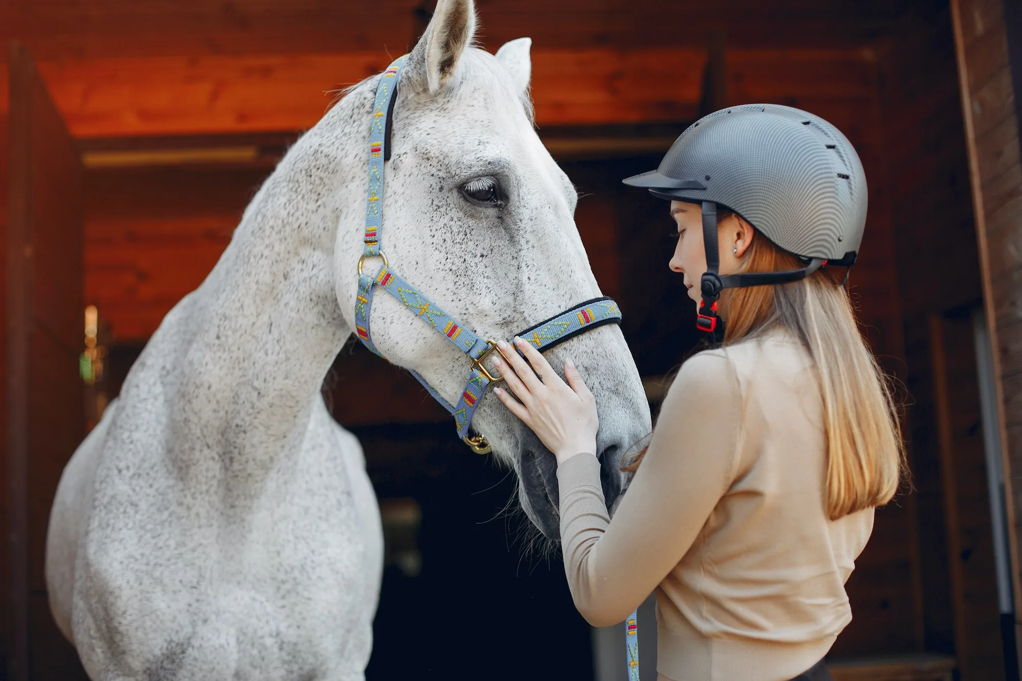 Beautiful woman standing with a horse